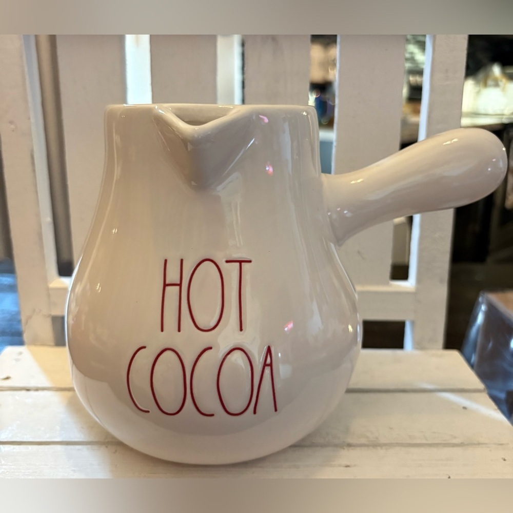 Rae Dunn Hot Cocoa Pitcher with Red Lettering